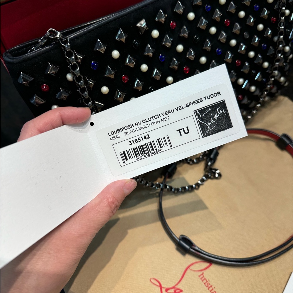 Handbags Christian Louboutin Black Suede Loubiposh Spiked Tudor Clutch Bag - Picture 9 of 9